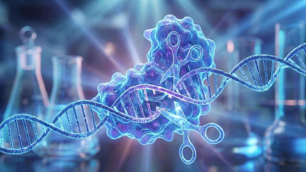 terapie CRISPR approvate in Italia 2026: illustrazione scientifica di doppia elica DNA con forbici molecolari Cas9