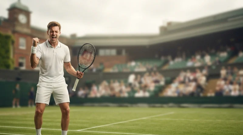 Flavio Cobolli esulta ai quarti di Wimbledon 2026 dopo la vittoria su de Minaur