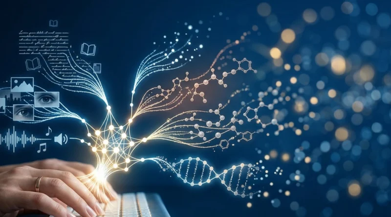 Schema che illustra come funziona l'intelligenza artificiale generativa, dai dati di addestramento al contenuto generato