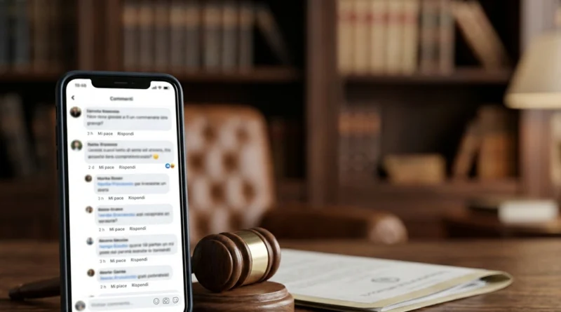 Uomo legge sullo smartphone un commento offensivo sui social: la diffamazione online 2026 e la querela