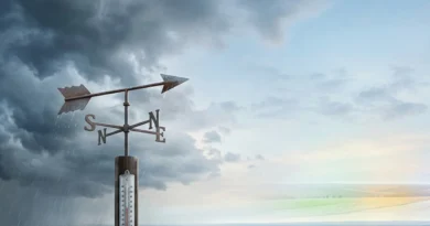 Infografica che illustra la differenza tra meteo e clima, con un termometro giornaliero accanto a un grafico di medie su trent'anni
