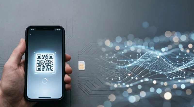 Smartphone con QR code di attivazione eSIM come funziona 2026, la SIM digitale degli operatori italiani