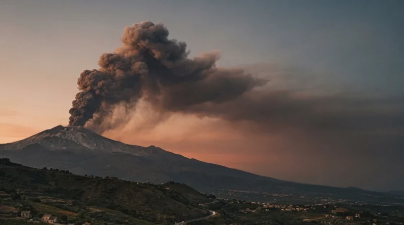 Etna eruzione luglio 2026, nube di cenere sopra il cratere Voragine verso Catania