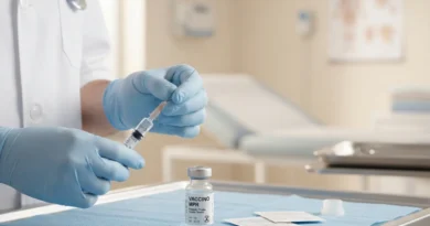 Morbillo 2026 sintomi vaccinazione: medico prepara il vaccino MPR in ambulatorio