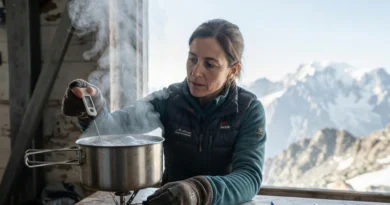 Pentola d'acqua che bolle su un fornello in un rifugio alpino: perché l'acqua bolle prima in montagna