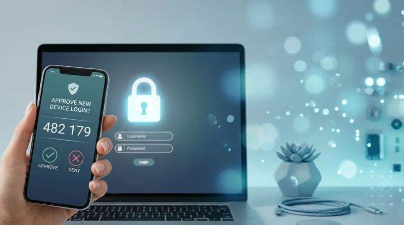 Schermata di uno smartphone che mostra l'autenticazione a due fattori 2026 con codice di verifica e impronta digitale