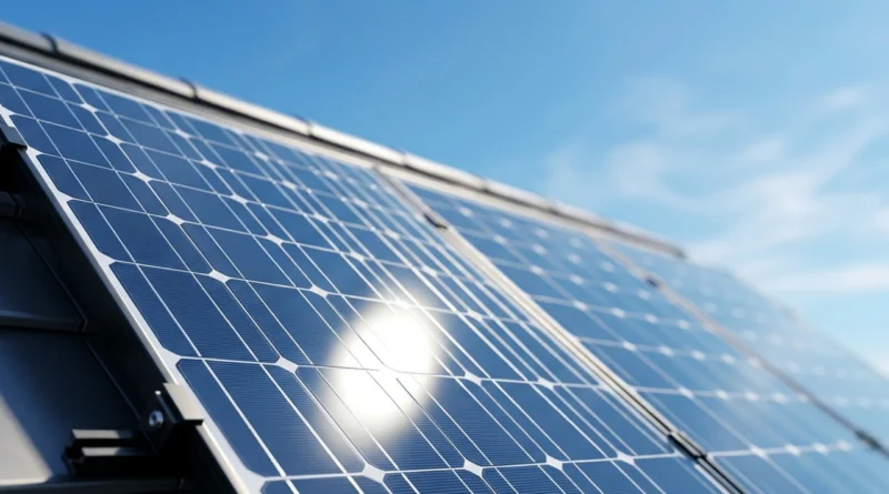 Schema che mostra come funziona un pannello solare fotovoltaico sul tetto di una casa, dalle celle di silicio all'inverter