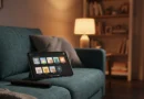 Salotto con tablet che mostra una schermata streaming per illustrare la condivisione account Netflix
