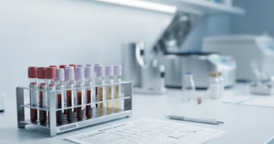Provetta di sangue con referto che mostra creatinina alta valori accanto al calcolo dell'eGFR