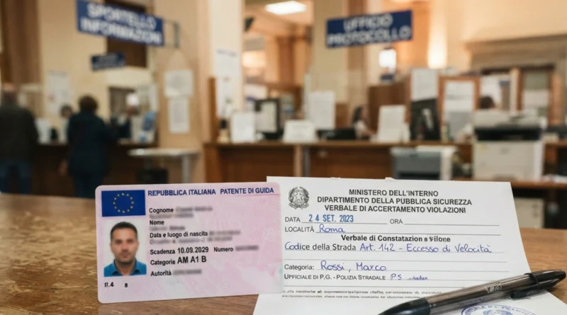 Automobilista compila la richiesta per il duplicato patente smarrita 2026 accanto al permesso provvisorio di guida e al modulo di denuncia