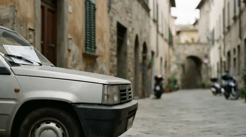 Cartello di divieto su un'auto sotto fermo amministrativo auto iscritto al PRA in Italia