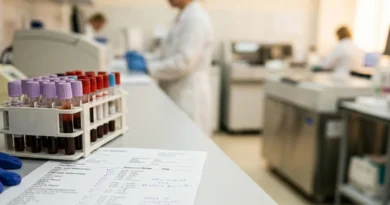 Provetta di sangue e referto con bilirubina alta valori 2026 accanto a occhi con sclere giallastre da ittero