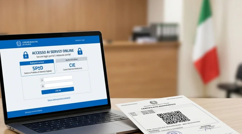 Cittadino che scarica il certificato stato di famiglia online dal portale ANPR con SPID sul proprio computer