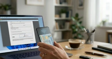 Smartphone che legge la CIE via NFC accanto al portatile: ecco come ottenere la firma digitale online