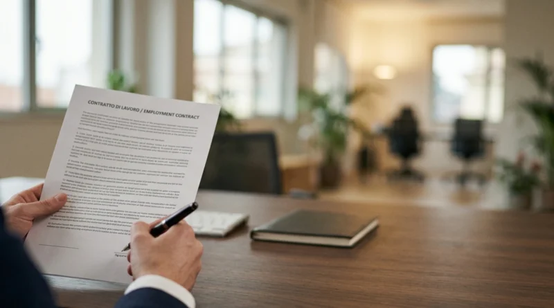 Contratto determinato indeterminato 2026: due contratti di lavoro a confronto sulla scrivania di un ufficio italiano