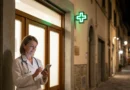 Un medico della guardia medica risponde al telefono di notte in un ambulatorio di continuità assistenziale
