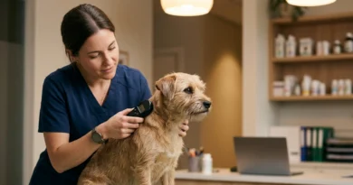 Veterinario applica il microchip cane 2026 sottocute a un cucciolo durante l'iscrizione all'anagrafe degli animali d'affezione