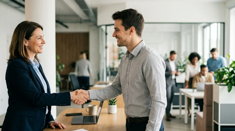 Un datore di lavoro e una neoassunta firmano il contratto durante il periodo di prova 2026 nell'ufficio di una PMI italiana