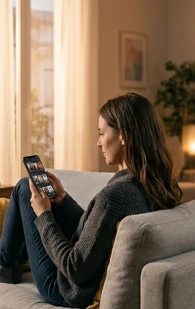 Guida a quanti dispositivi streaming 2026: loghi di Netflix, Disney+, Prime Video e DAZN su TV, tablet e smartphone in salotto
