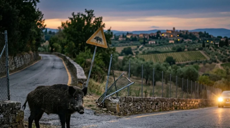 Auto danneggiata dopo un incidente con un cinghiale su strada, tema del risarcimento danni fauna selvatica in Italia