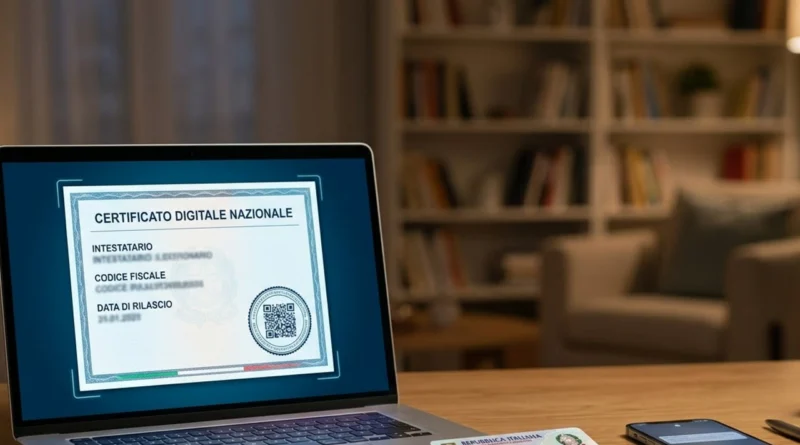 Persona che scarica il certificato di residenza online dal portale ANPR sul computer, accedendo con SPID o CIE