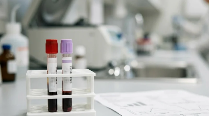 Provetta per l'esame del sangue che confronta PCR e VES, i due indici di infiammazione, in laboratorio di analisi