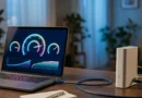 Portatile collegato via cavo ethernet al modem che esegue il test Misura Internet di AGCOM per certificare la velocità