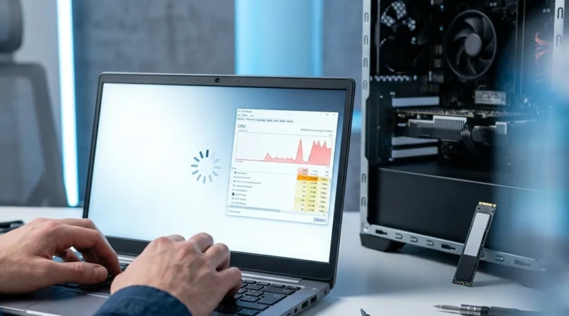 PC lento cosa fare: utente controlla le prestazioni di Windows 11 su un portatile per velocizzarlo