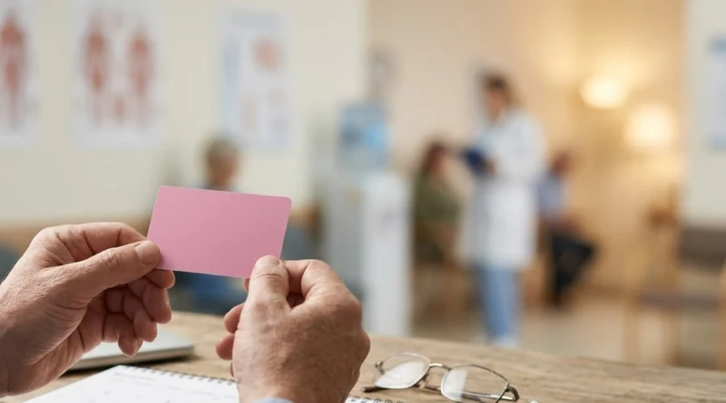 Mani di un automobilista con la patente rosa in uno studio medico, in attesa della visita per il rinnovo patente